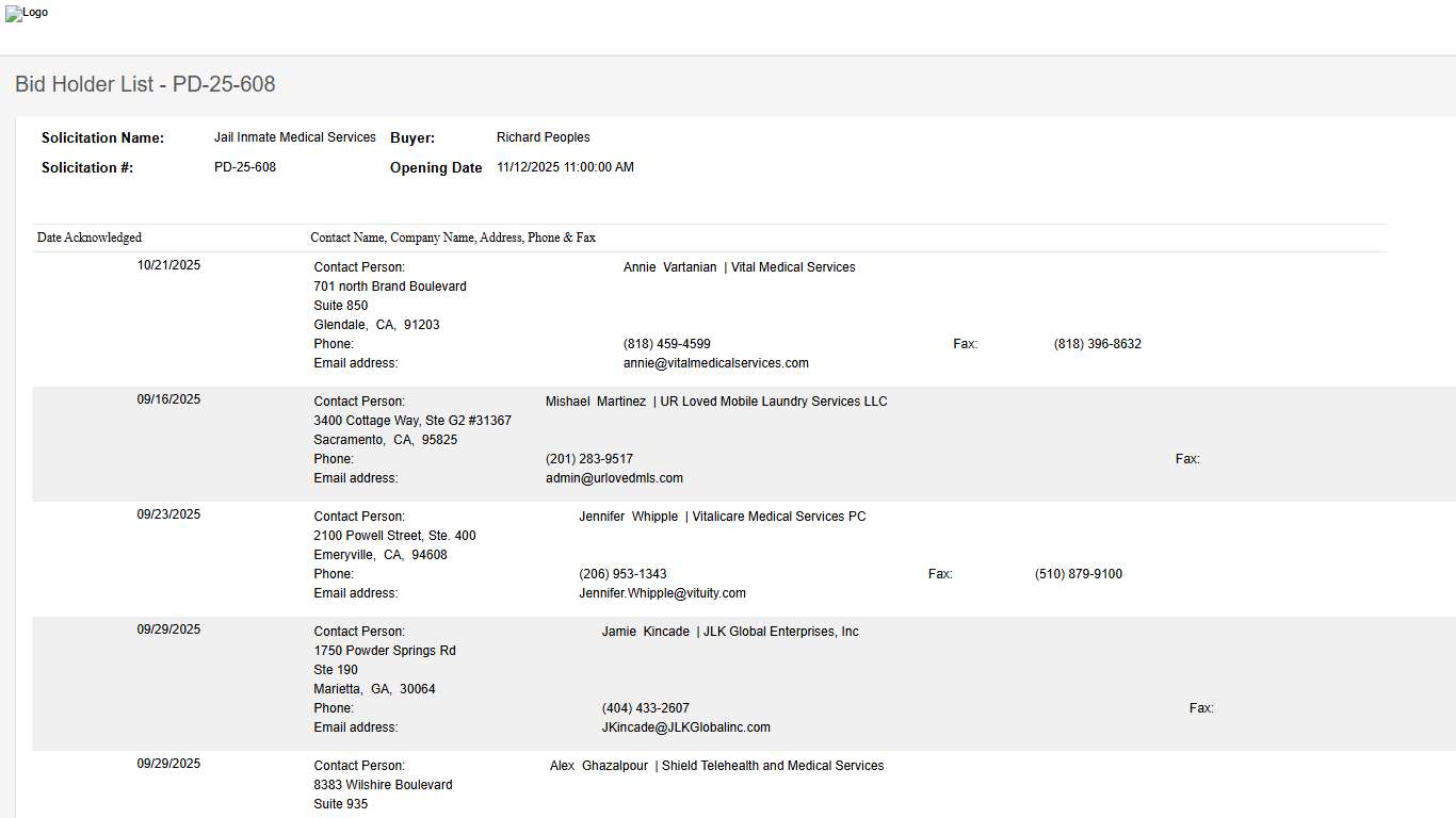 City of Long Beach - Bid Holder List