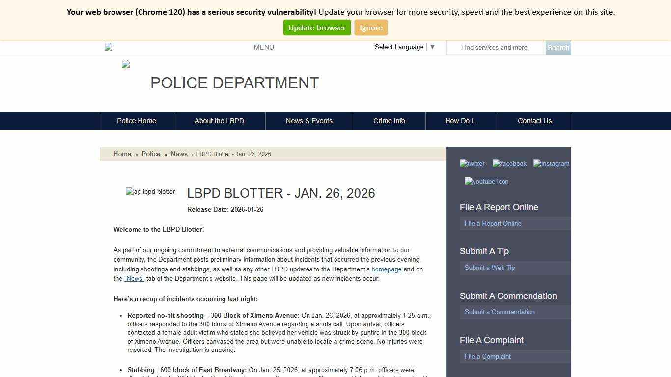 LBPD Blotter - Jan. 26, 2026
